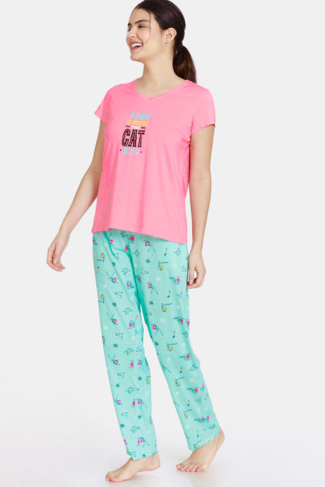 Zivame Her World Cotton Pyjama Set - Aruba Blue — image 2